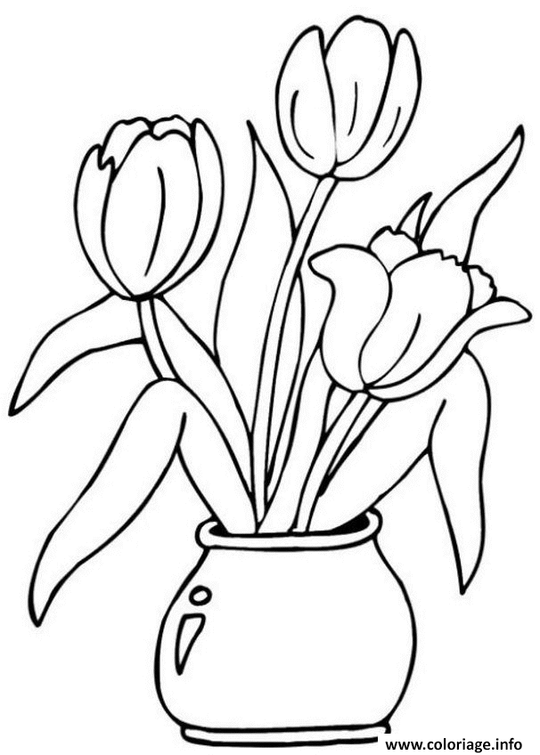 Dessin trois tulipes dans un vase Coloriage Gratuit à Imprimer