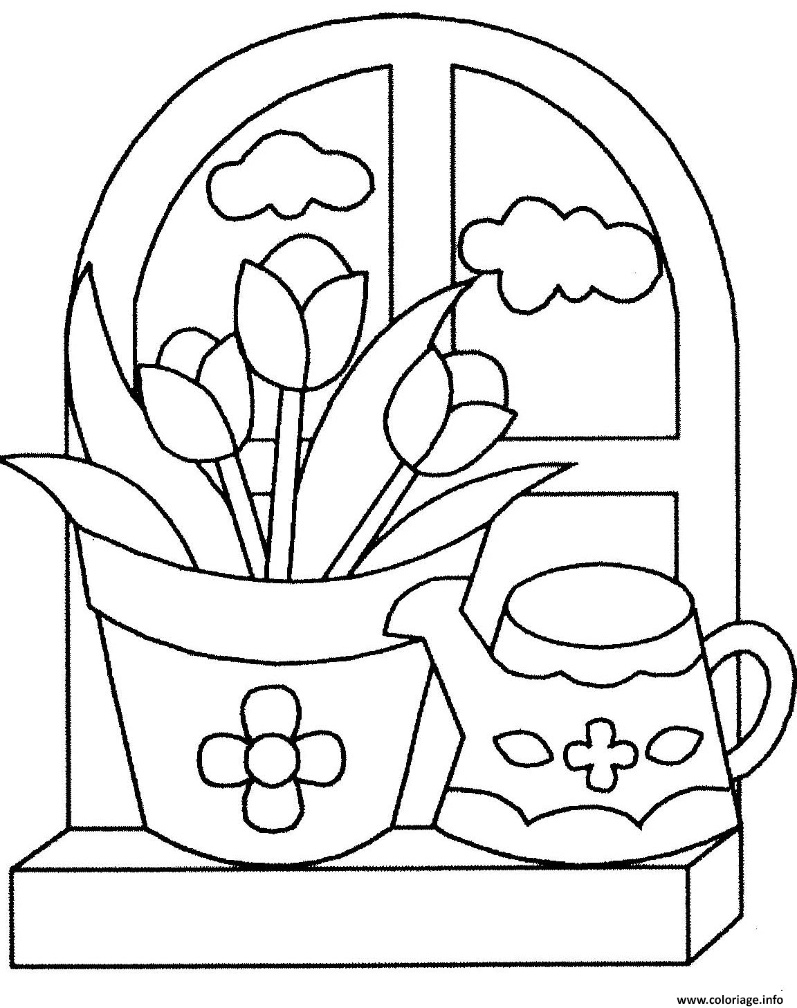 Coloriage Pot De Fleurs Et Un Arrosoir Dessin à Imprimer
