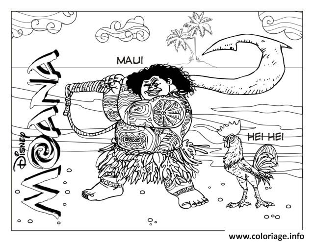 Dessin Maui et Hei Hei Coloriage Gratuit à Imprimer