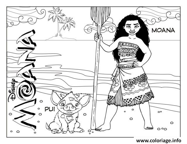Dessin princesse vaiana moana Waialiki et Pui Pig Coloriage Gratuit à Imprimer