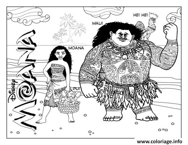 Dessin vaiana moana et Maui disney Coloriage Gratuit à Imprimer