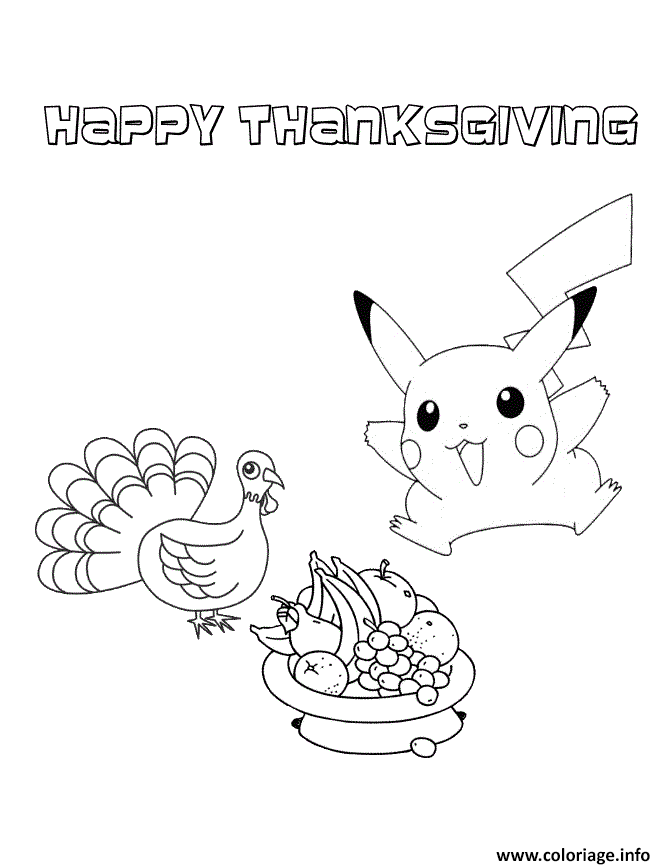 Dessin pikachu with thanksgiving turkey coloring page Coloriage Gratuit à Imprimer