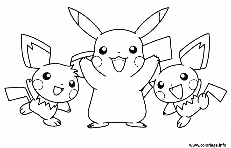 Dessin pikachu with his pichu friends pokemon Coloriage Gratuit à Imprimer