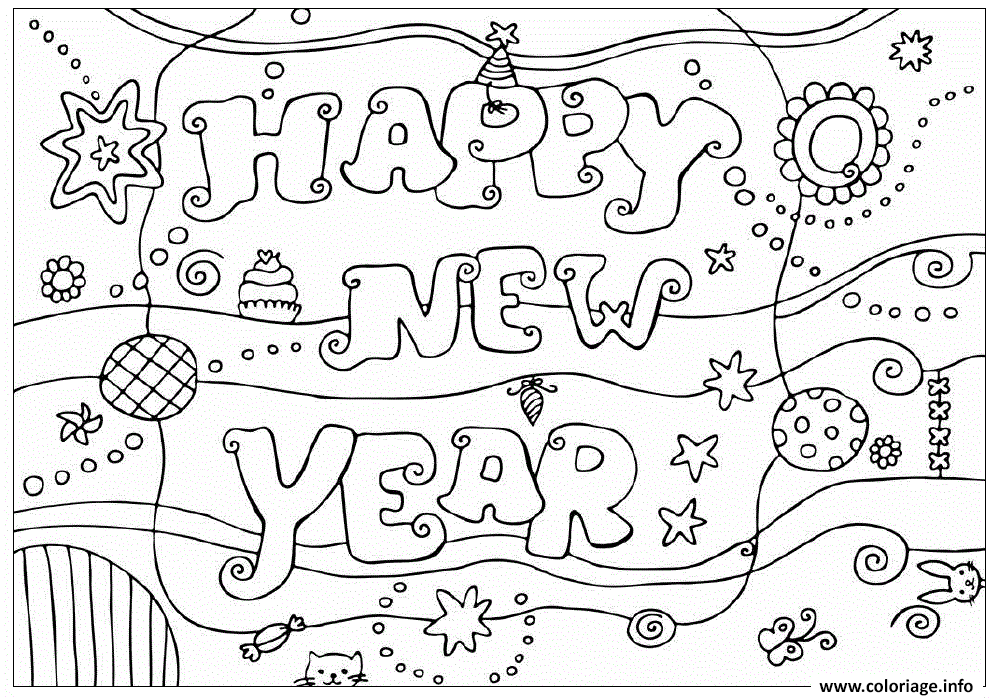 Dessin Happy New Year Coloring Design For Kids Coloriage Gratuit à Imprimer