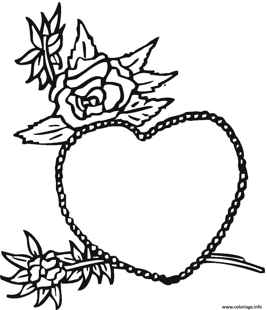 Dessin coeur avec roses amoureux Coloriage Gratuit à Imprimer