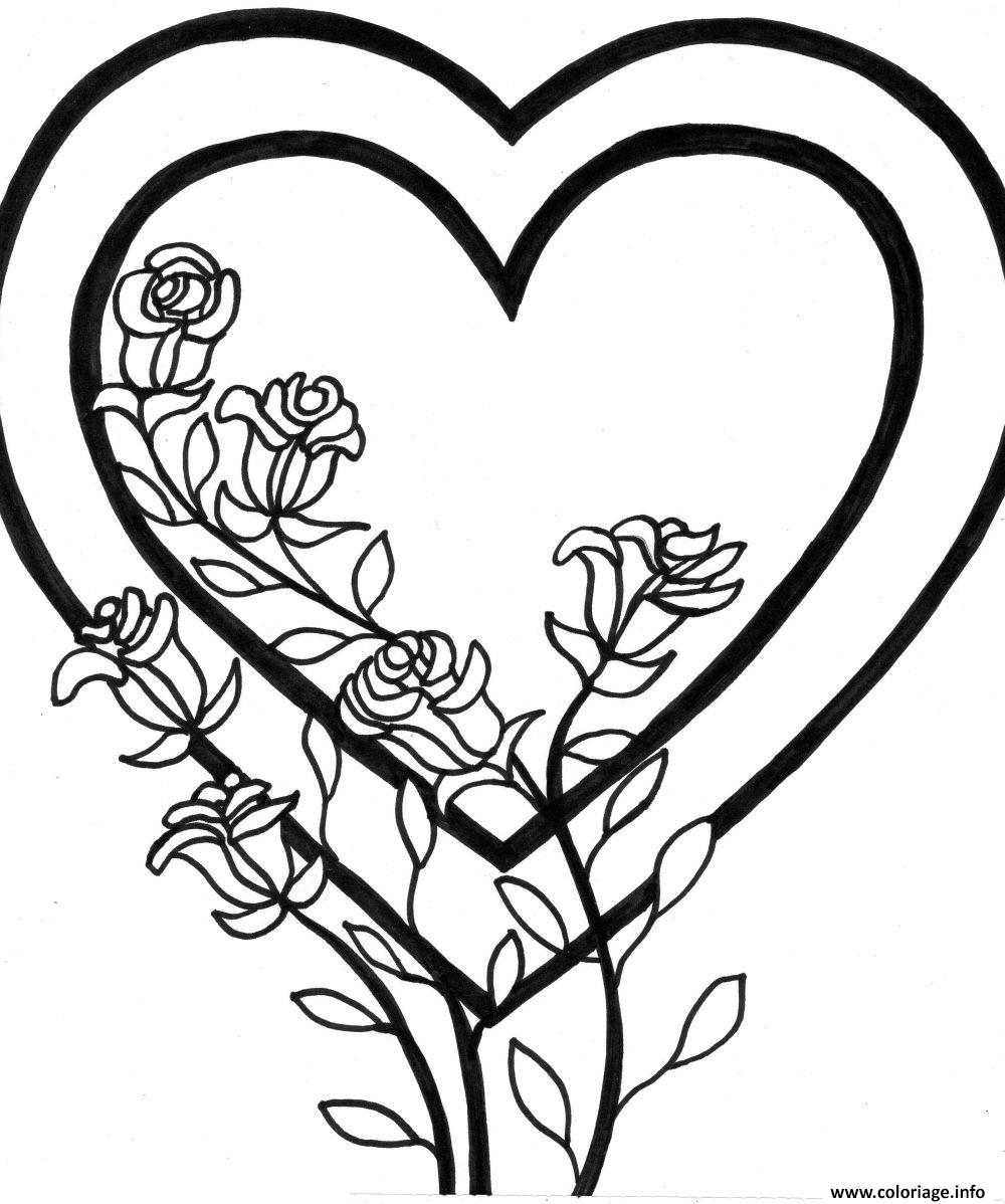 Dessin coeur avec des roses Coloriage Gratuit à Imprimer