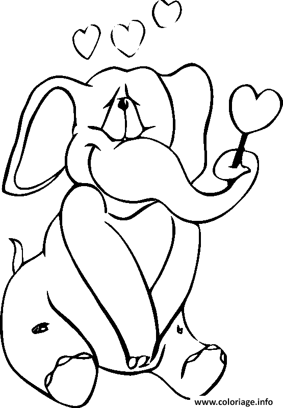 Dessin coeur elephant amoureux Coloriage Gratuit à Imprimer