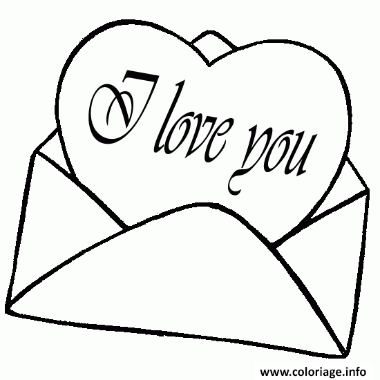 Dessin lettre coeur i love you Coloriage Gratuit à Imprimer