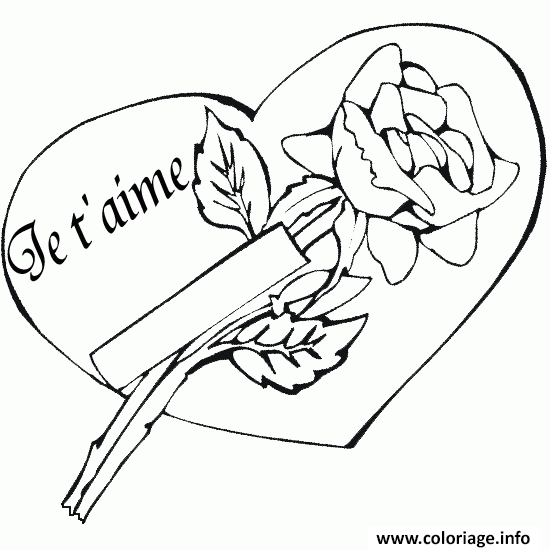 Dessin rose coeur je taime Coloriage Gratuit à Imprimer