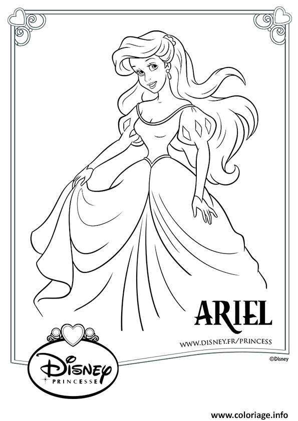 Coloriage Princesse Ariel Disney En Robe Dessin à Imprimer