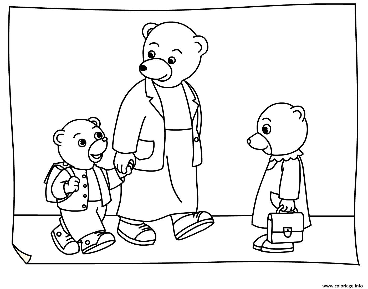 Dessin Petit Ours Brun avec son professeur Coloriage Gratuit à Imprimer