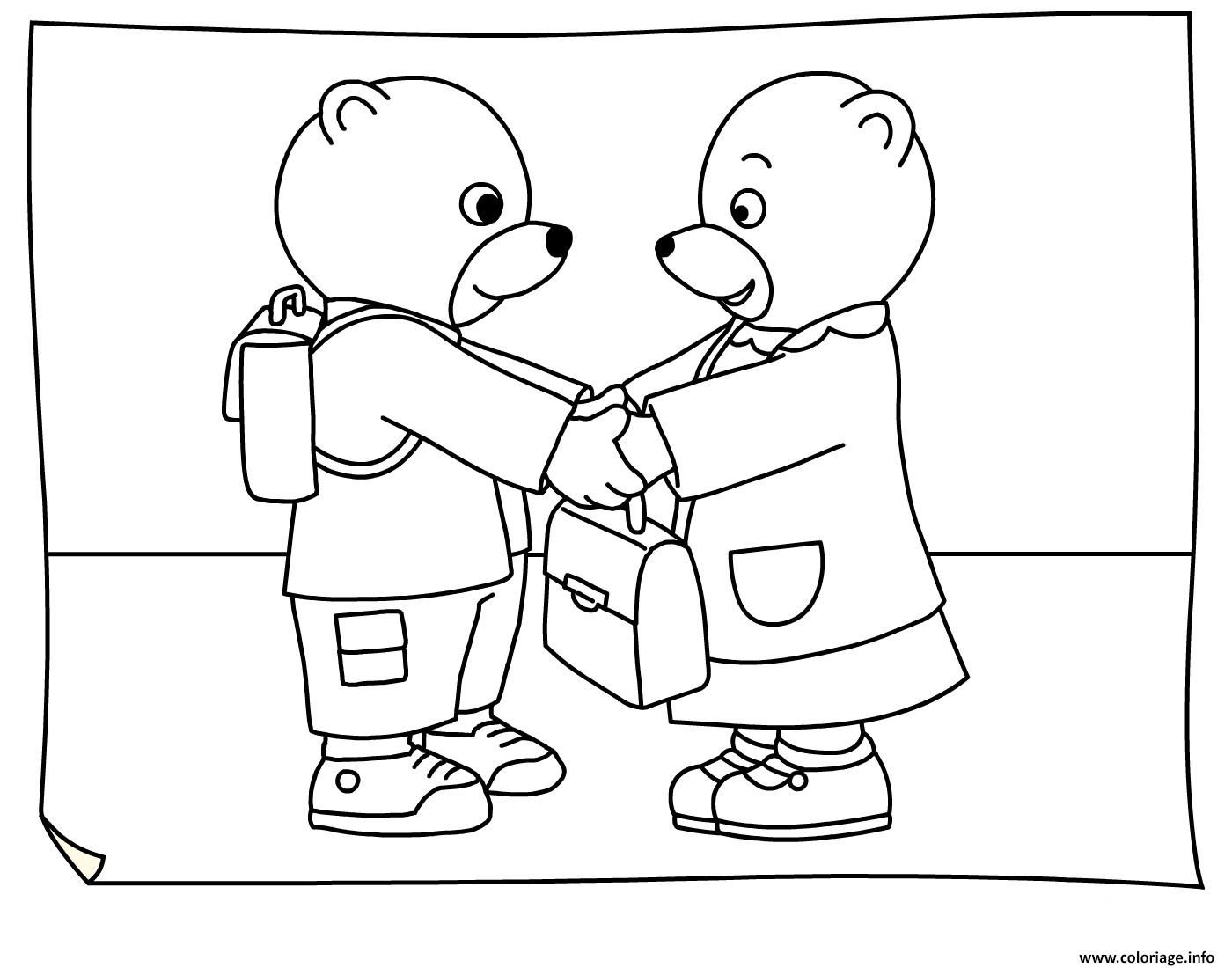 Dessin Petit Ours Brun doit aller a lecole Coloriage Gratuit à Imprimer