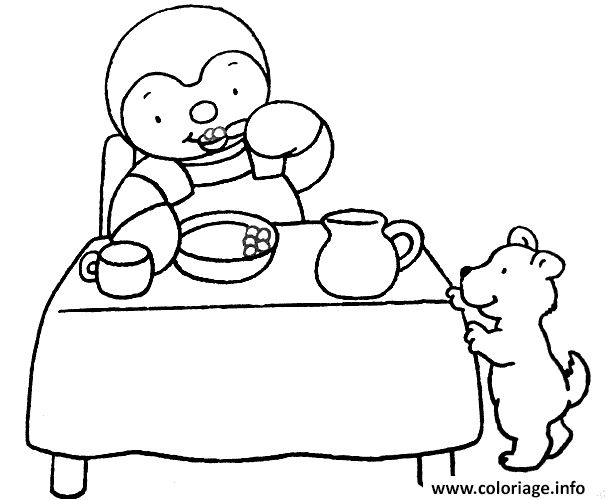 Dessin tchoupi a table Coloriage Gratuit à Imprimer