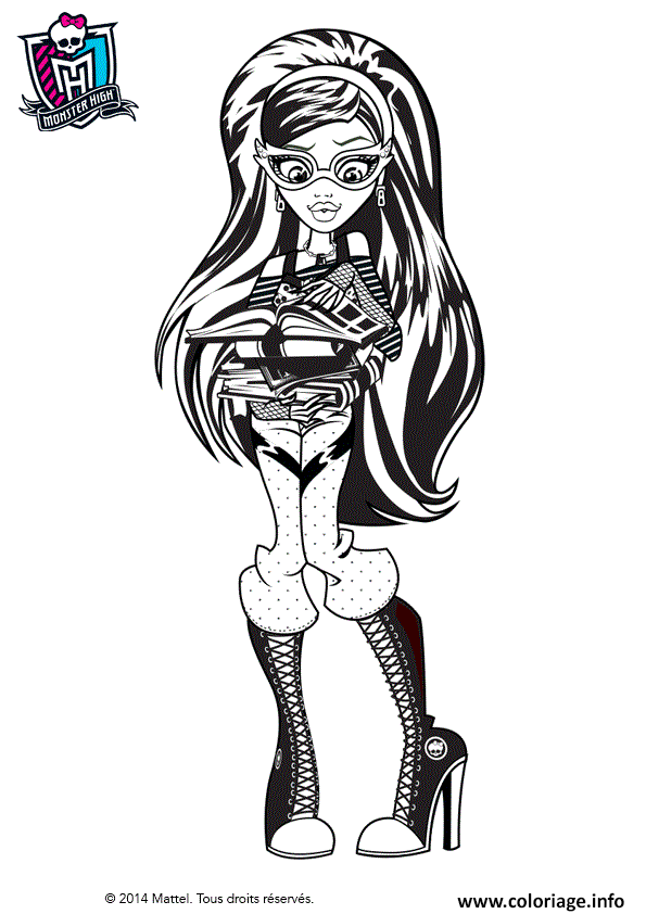 Dessin monster high ghoulia yelps pile de livres Coloriage Gratuit à Imprimer