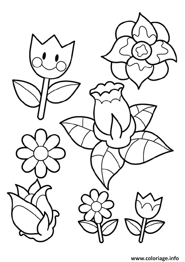 Dessin printemps maternelle enfant fleurs soleil Coloriage Gratuit à Imprimer