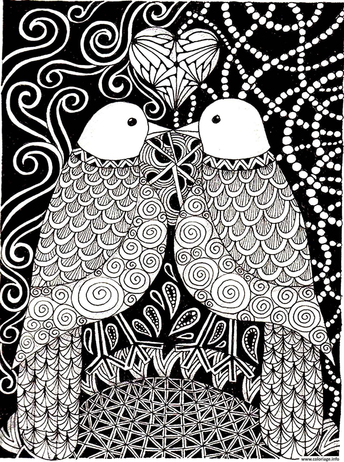 Coloriage Adulte Animaux Peruches Amour dessin