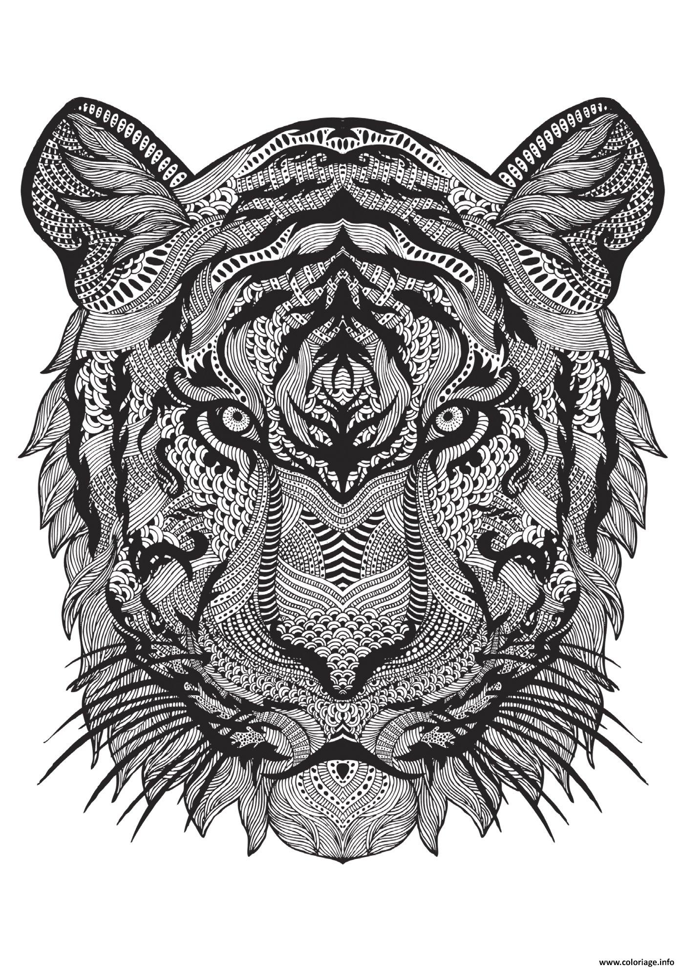 Coloriage Adulte Animal Tigre Difficile Antistress Dessin Adulte Animaux A Imprimer