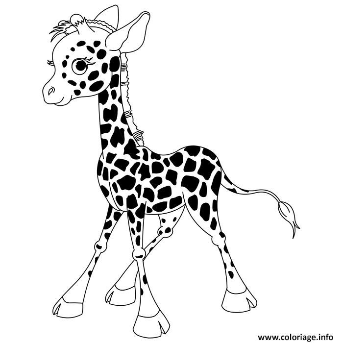 Dessin animaux mignon bebe girafe debout Coloriage Gratuit à Imprimer