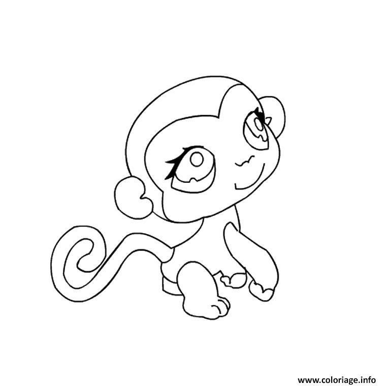 Dessin animaux mignon pet shop singe Coloriage Gratuit à Imprimer