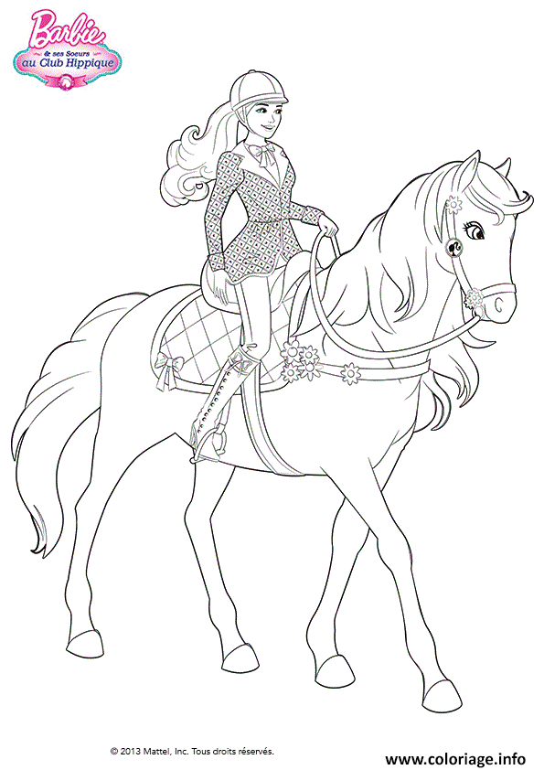 Dessin barbie et son cheval Coloriage Gratuit à Imprimer