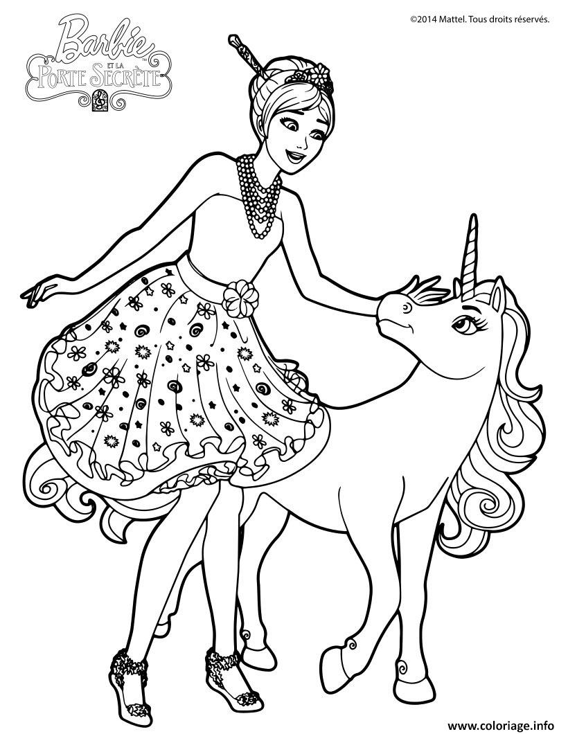 Coloriage Barbie Et La Porte Secrete Alexa Et Le Bebe Licorne Jecolorie Com