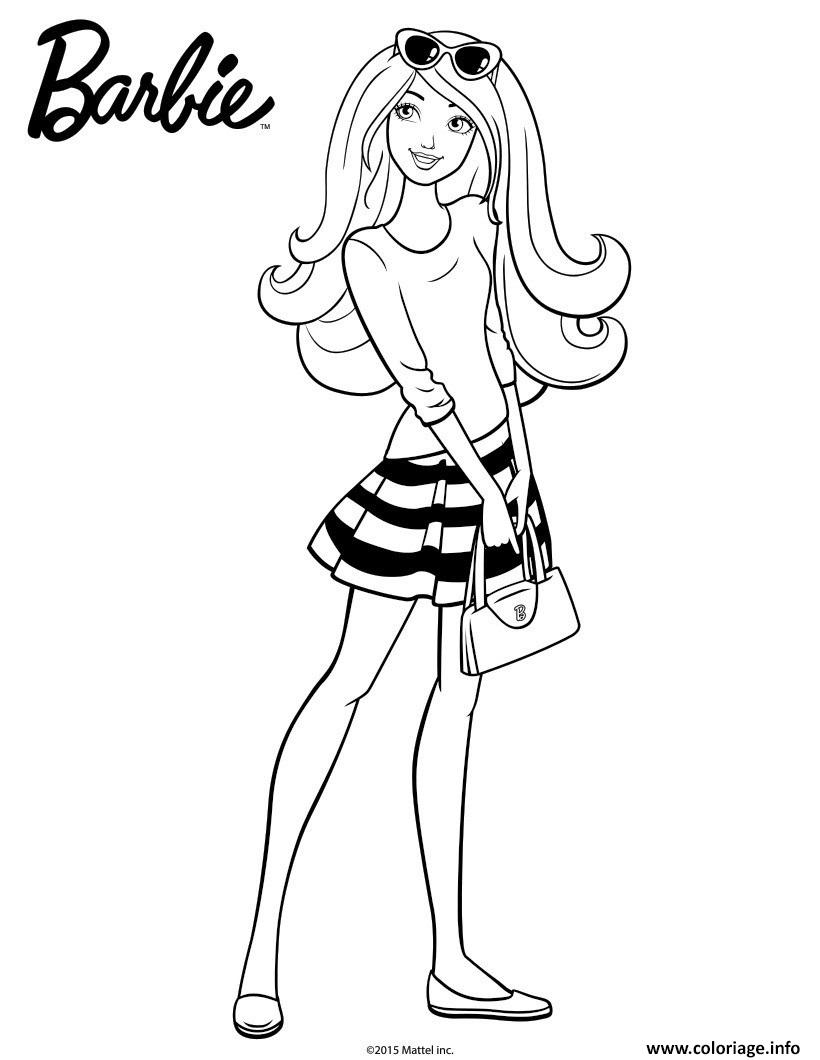  Coloriage  Barbie  En Jupe Rayee Dessin Barbie   imprimer