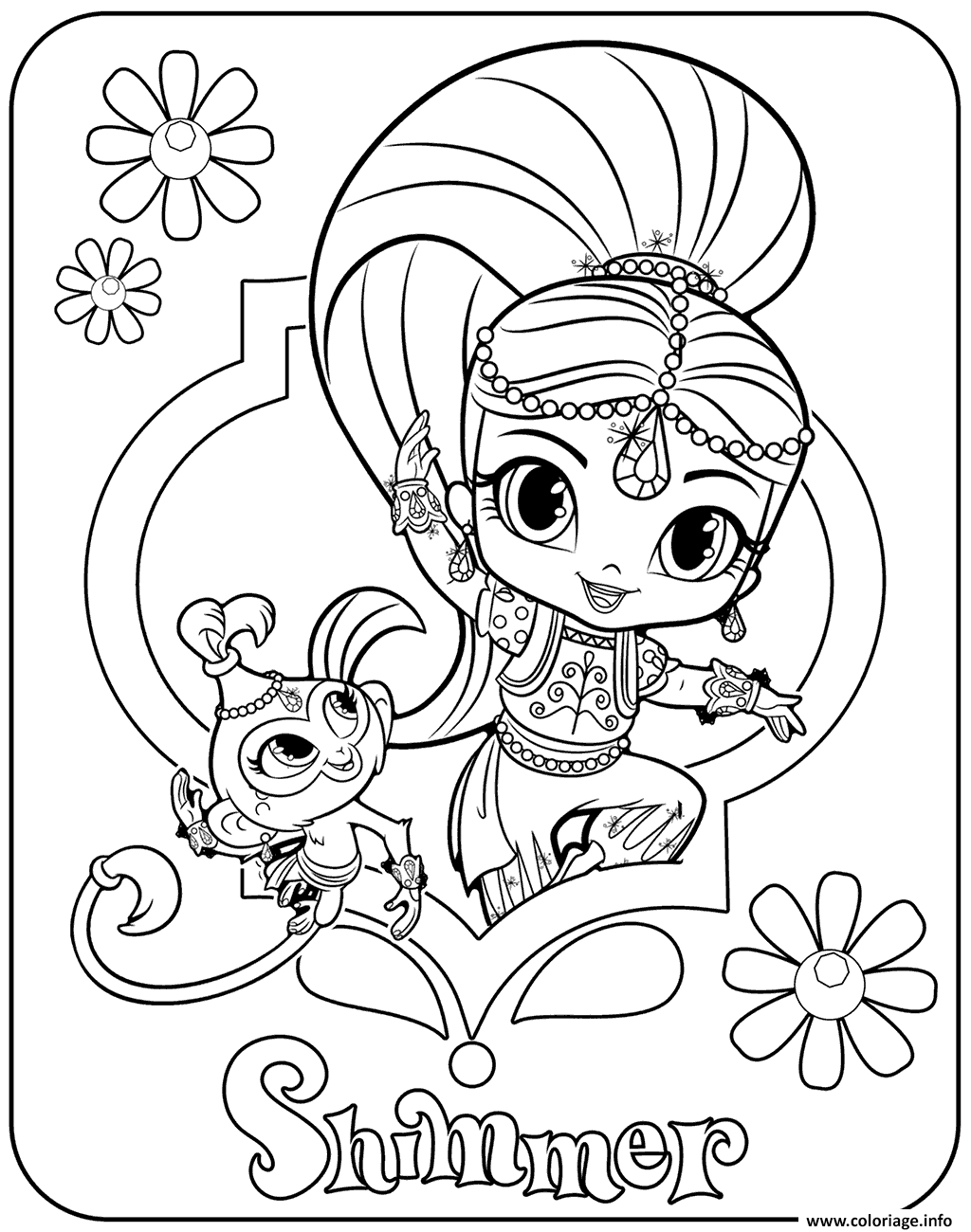 Dessin Sweet Genie Shimmer and Pet Monkey Coloriage Gratuit à Imprimer