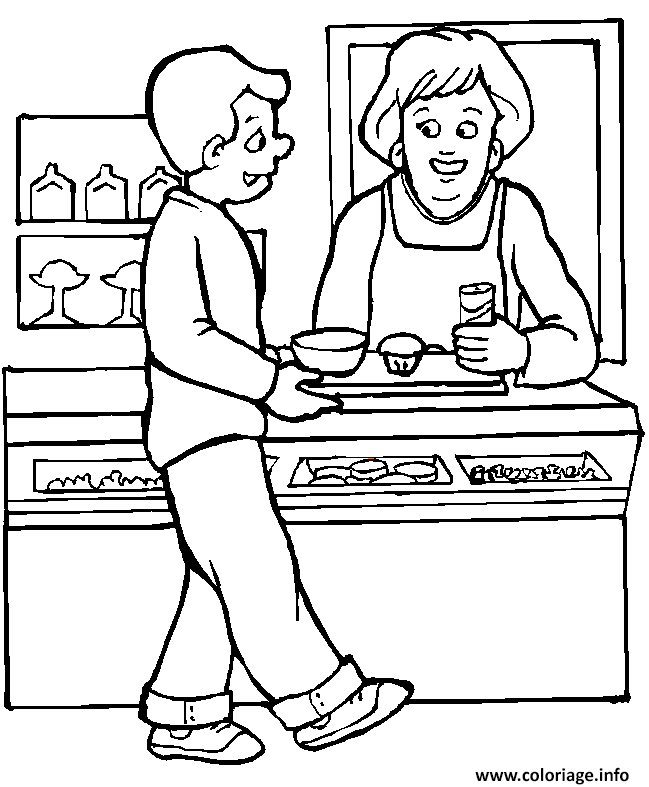 Dessin serveuse dans une cafeteria Coloriage Gratuit à Imprimer