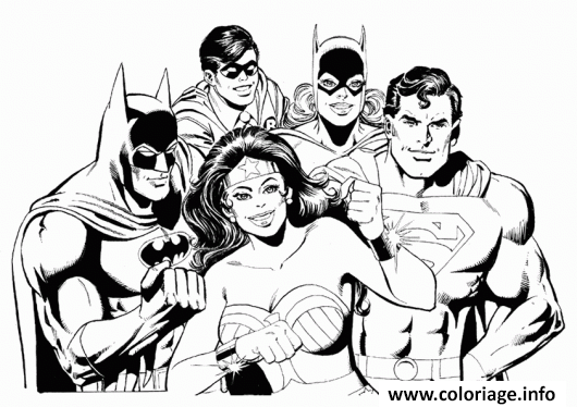 Dessin wonder woman et ses amis batman superman robin catwoman dc comics Coloriage Gratuit à Imprimer