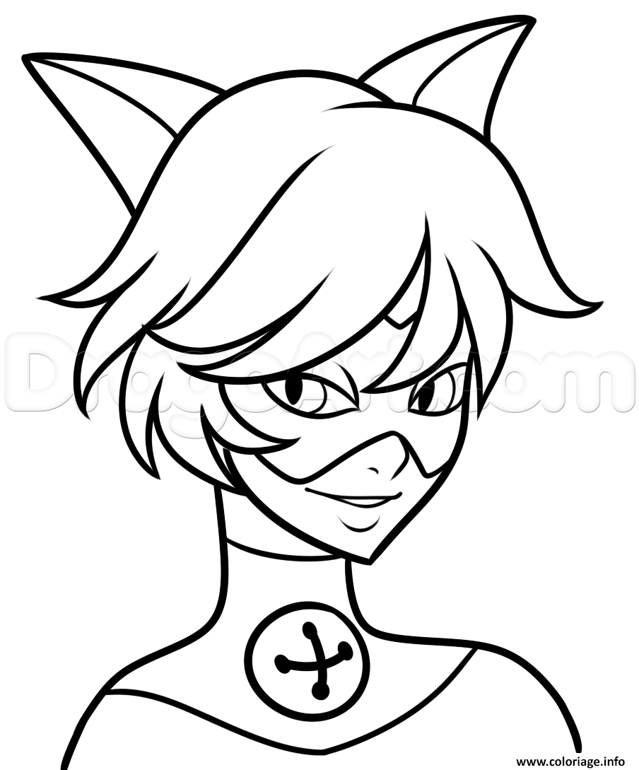 Dessin chat Noir de Miraculous Ladybug Cute Coloriage Gratuit à Imprimer