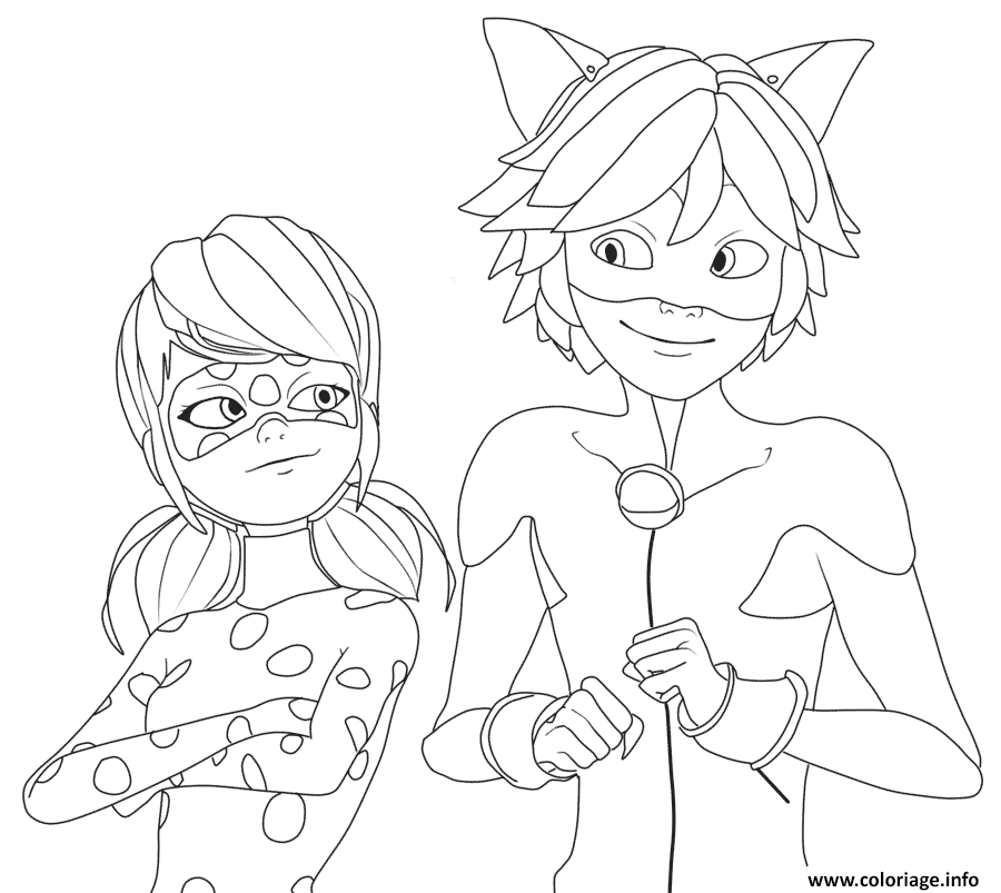 Coloriage Miraculous Ladybug et chat Noir Very Happy  JeColorie.com