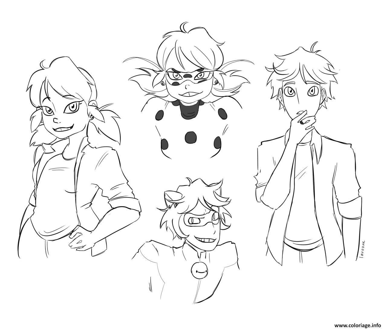 Dessin personnages demiraculous ladybug chat noir Coloriage Gratuit à Imprimer