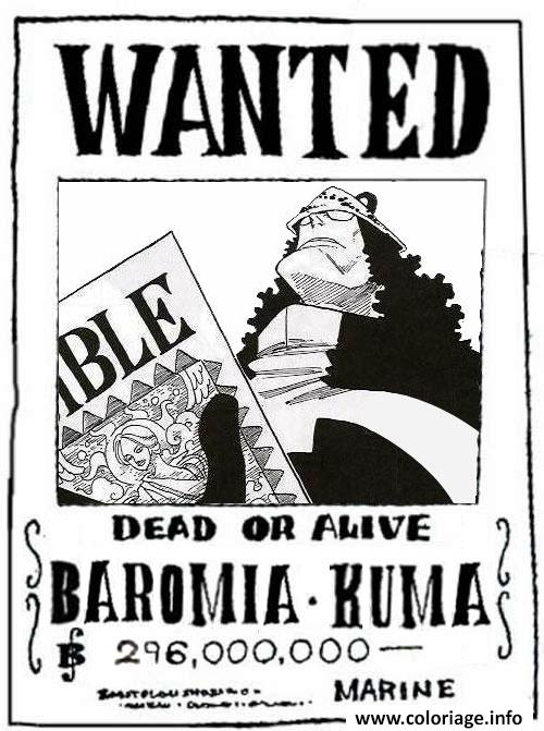 Dessin one piece wanted baromia kuma dead or alive Coloriage Gratuit à Imprimer