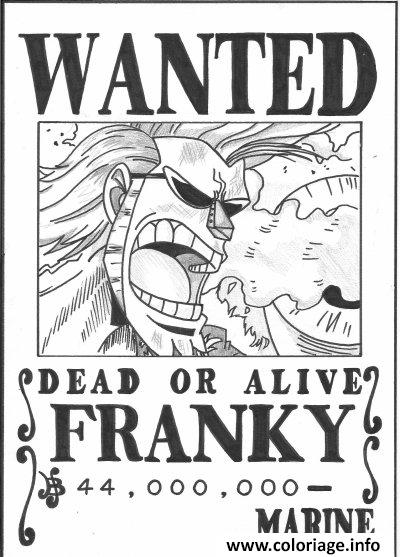 Coloriage one piece wanted franky dead or alive - JeColorie.com
