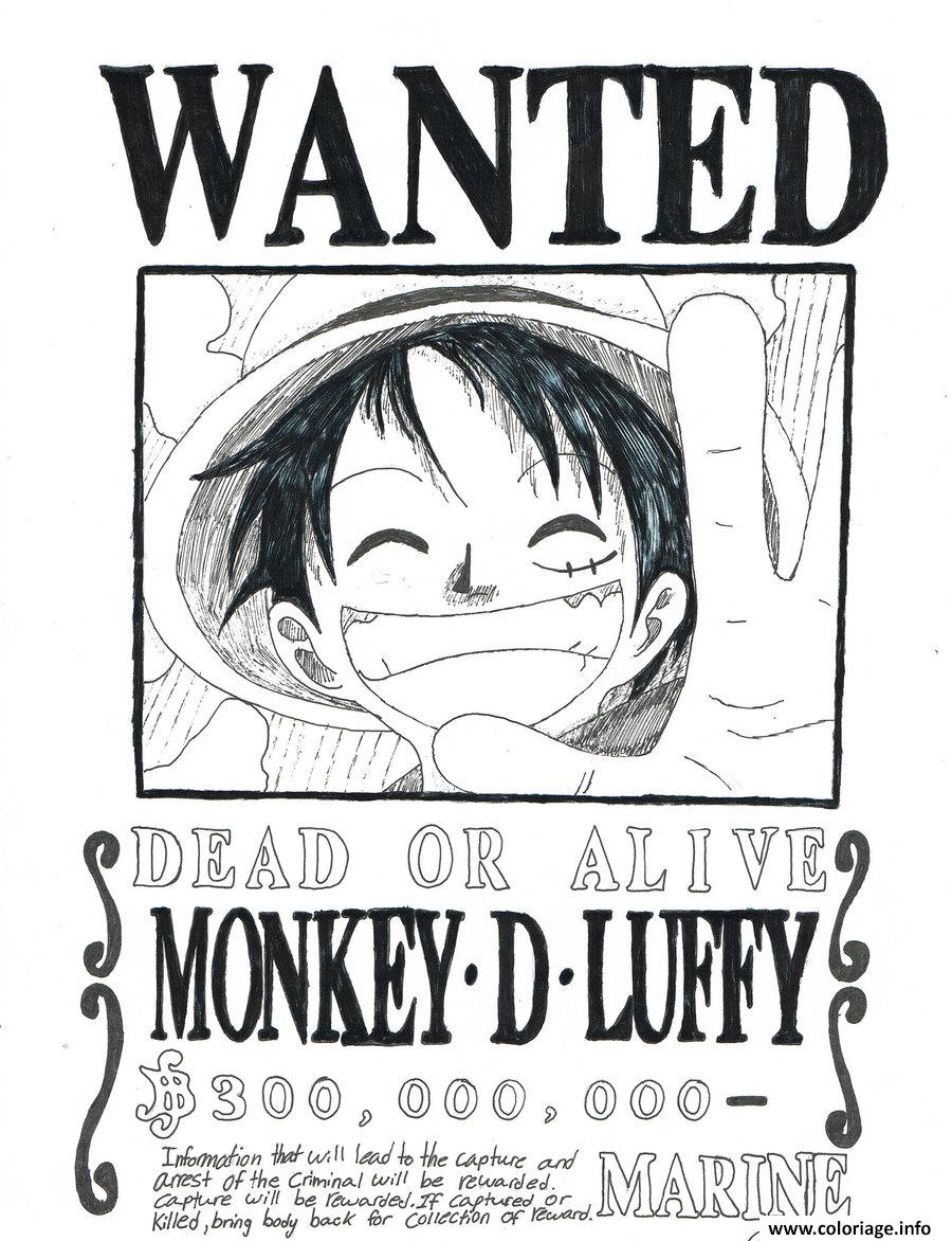 Dessin wanted poster of luffy one piece by charitysmith Coloriage Gratuit à Imprimer
