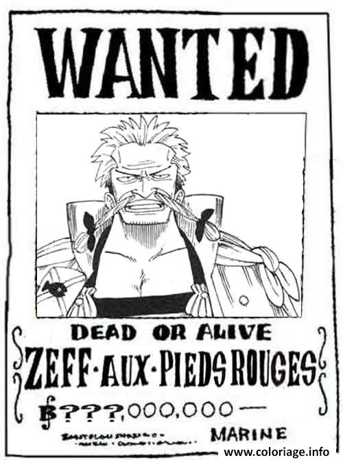 Coloriage One Piece Wanted Zeff Aux Pieds Rouges Dead Or Alive Dessin