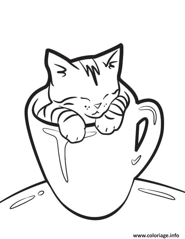 dessin tasse a cafe humour avec un chat coloriage