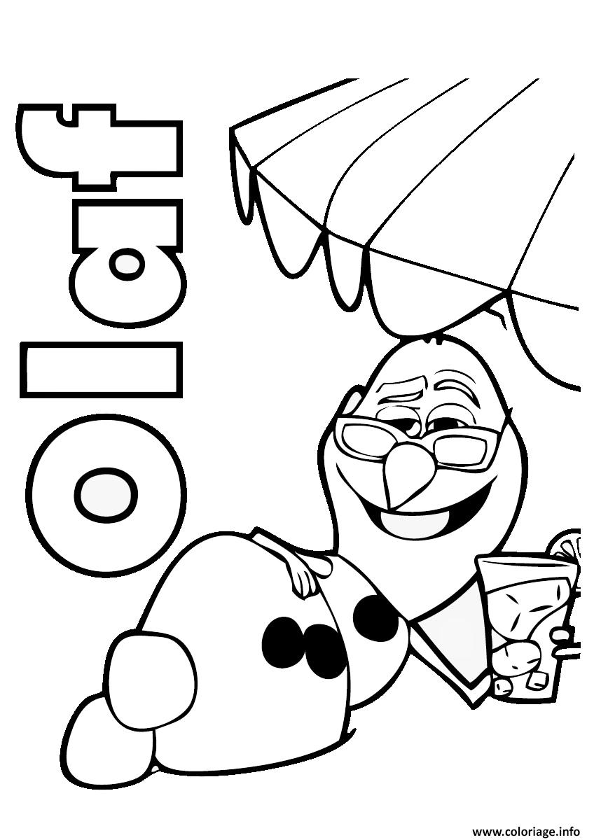 Dessin Olaf boit un the glace a la plage Coloriage Gratuit à Imprimer