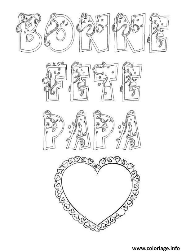 Coloriage Bonne Fete Papa Avec Un Coeur Dessin Fete Des Peres à imprimer