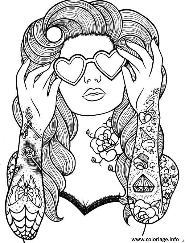 Coloriage adulte zen femme tatouage cool  JeColorie.com