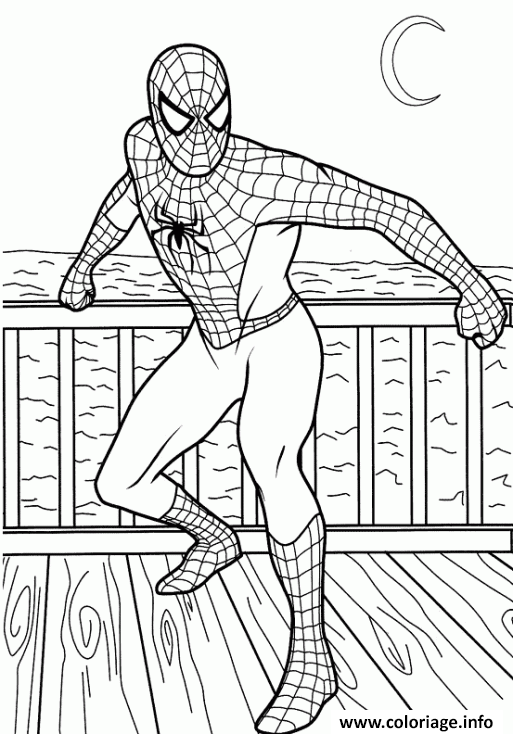 Coloriage Spiderman A La Plage Au Bord De Leau Dessin à Imprimer