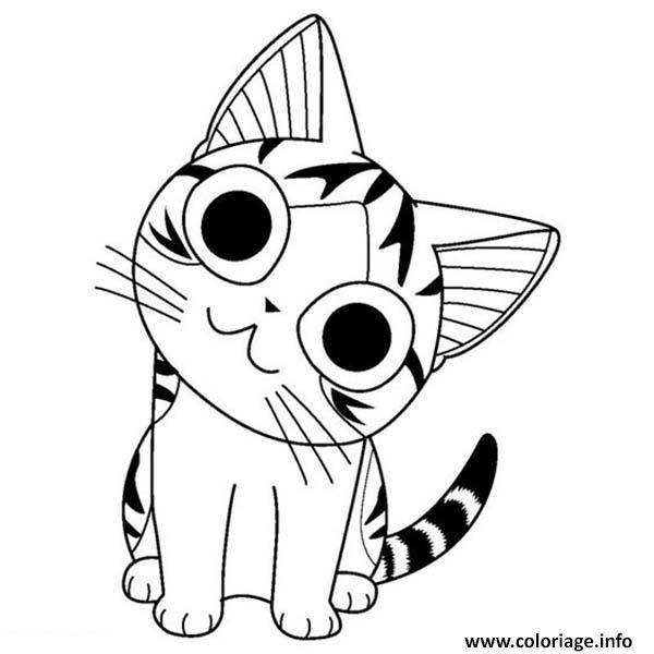 Dessin manga chat chi avec un sourire Coloriage Gratuit à Imprimer