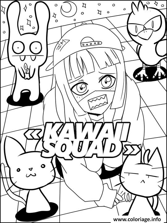 Dessin manga kawaii squad Coloriage Gratuit à Imprimer