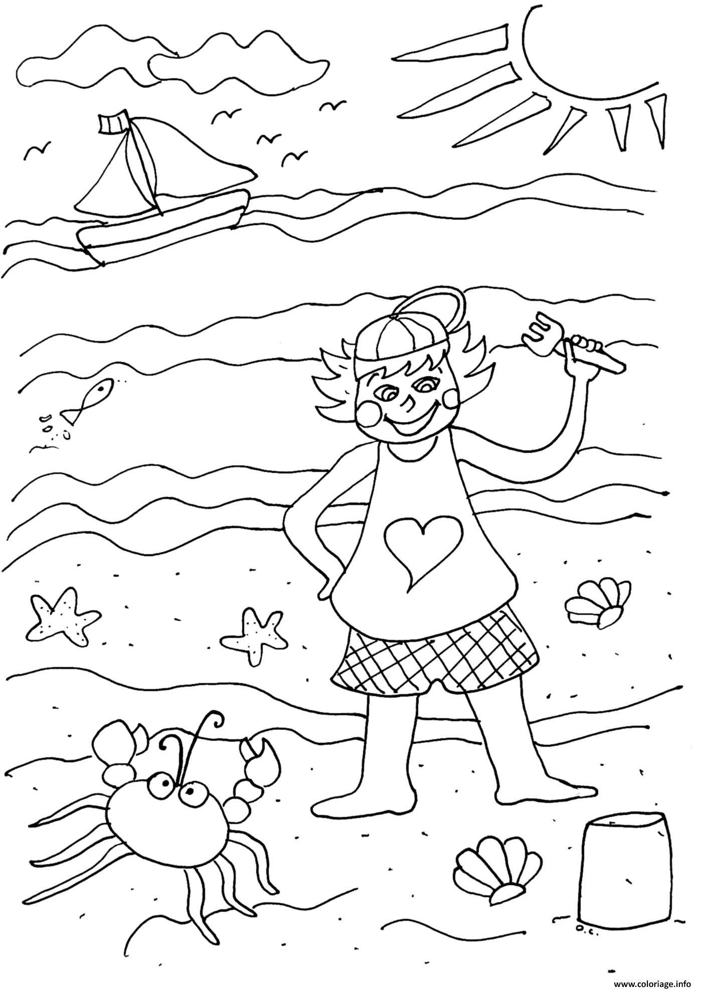 Dessin crabe bateau soleil vacance mer ete Coloriage Gratuit à Imprimer