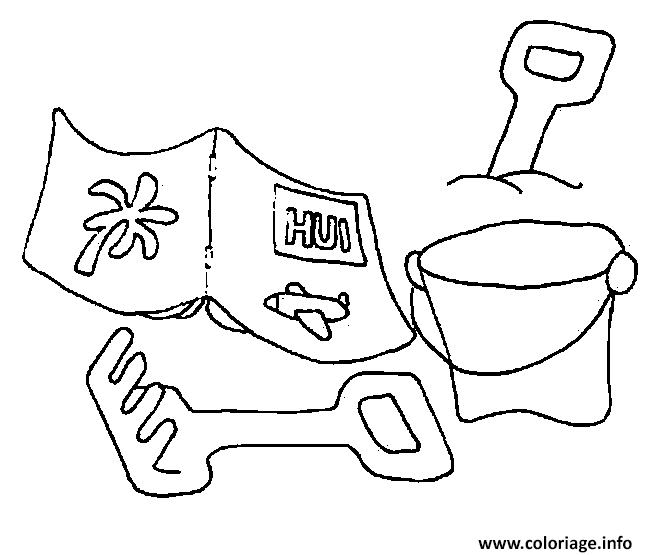 Dessin seau de sable avec livre de vacance ete Coloriage Gratuit à Imprimer