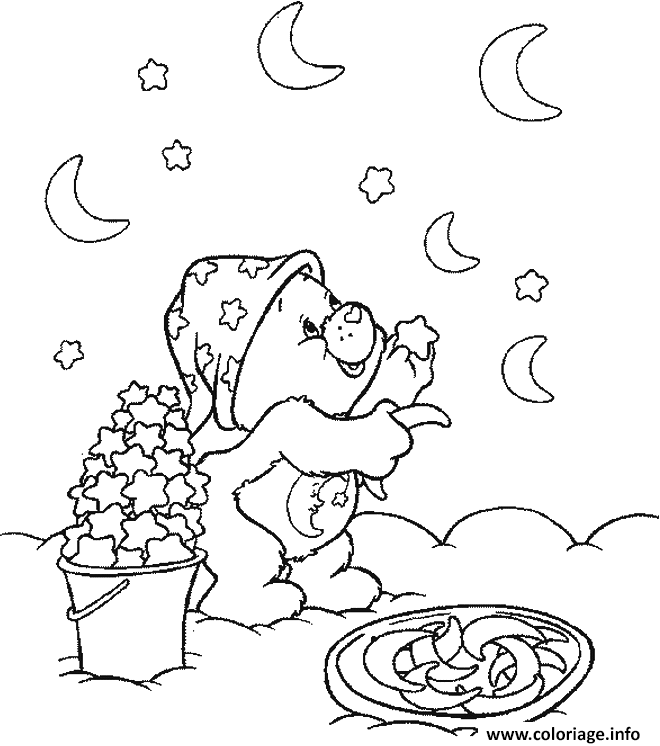 Coloriage Un Bisounours Accroche Des Etoiles Dans Le Ciel Dessin