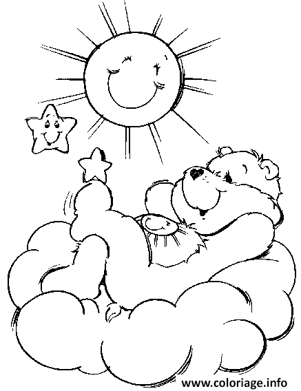 Dessin un bisounours fait la sieste sur un nuage Coloriage Gratuit à Imprimer