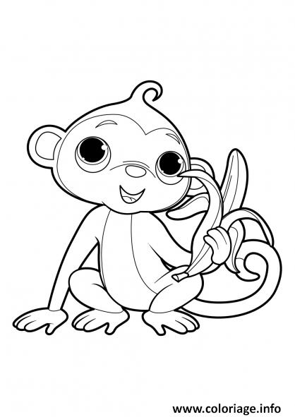 Dessin beau singe avec une banane Coloriage Gratuit à Imprimer