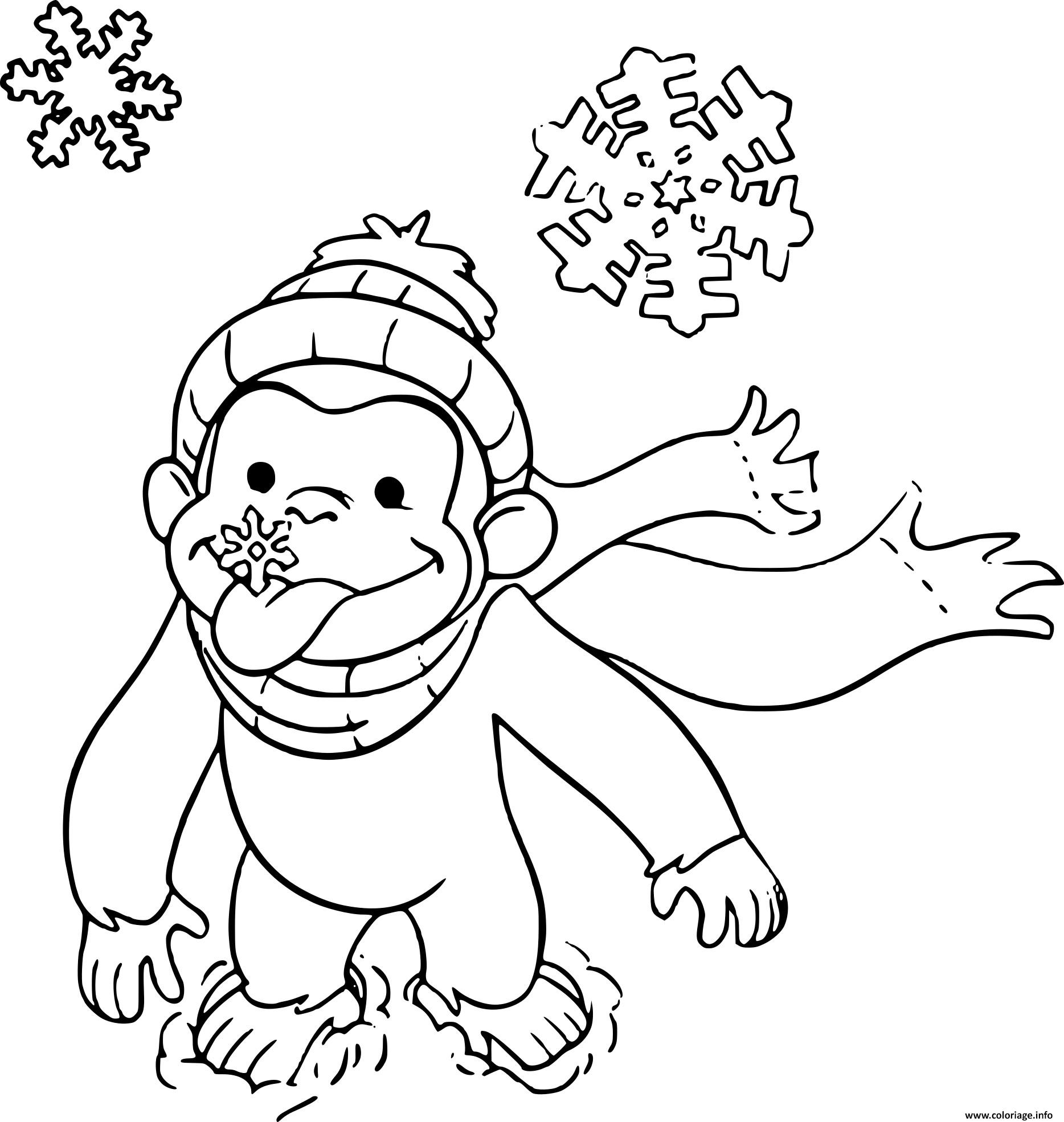 Dessin singe facile sur la neige Coloriage Gratuit à Imprimer