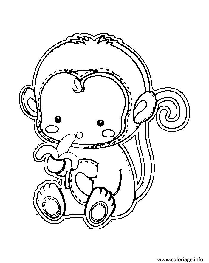 Coloriage Bebe Singe Qui Mange Une Banane Dessin Singe à imprimer